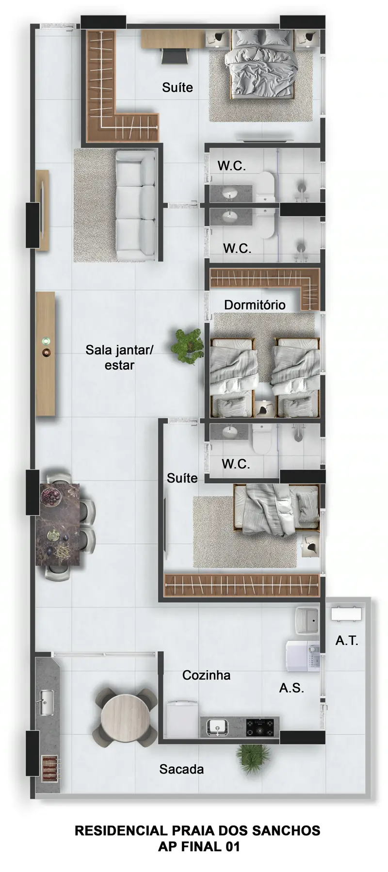 Praia do Sancho, 3 dorm. · 114,45 m²